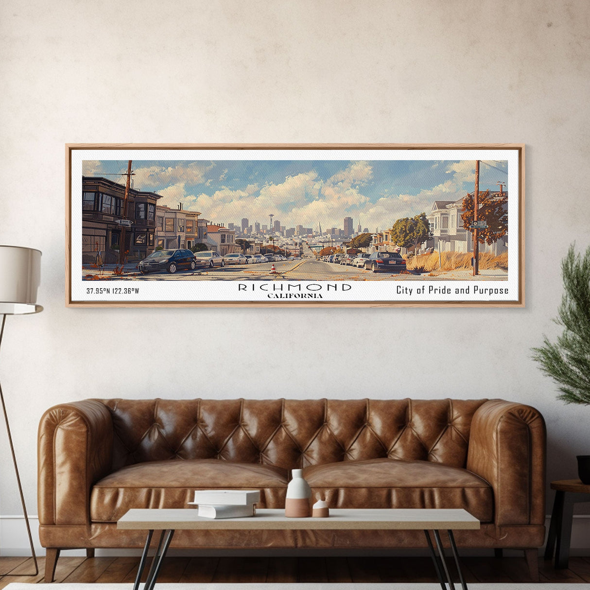 Richmond California Panoramic Print, Stylish Framed Canvas Print, City Travel Poster, Home Decoration, Living Room Wall Art