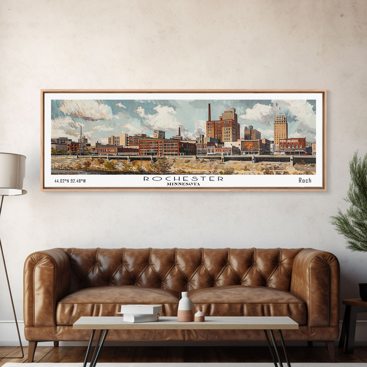 Rochester Minnesota Panoramic Print, Modern Framed Canvas Print, City Travel Poster, Home Decoration, Wall Art, Office Gift