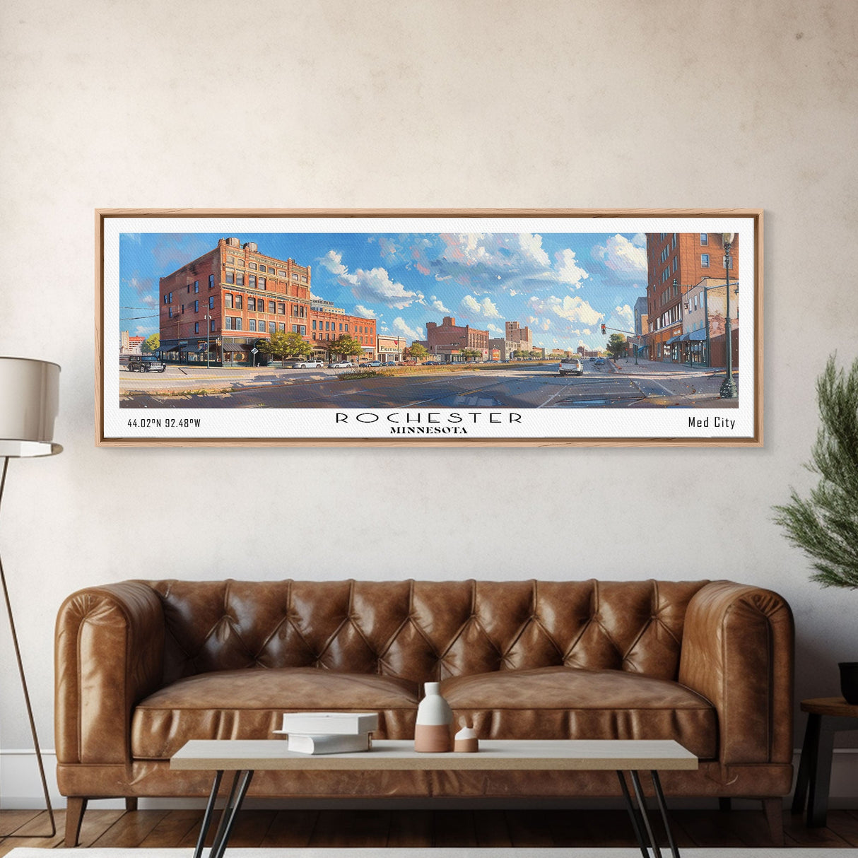 Rochester Minnesota Panoramic Print, Beautiful Framed Canvas Print, Travel Poster Art, Living Room Decor, Home Wall Art