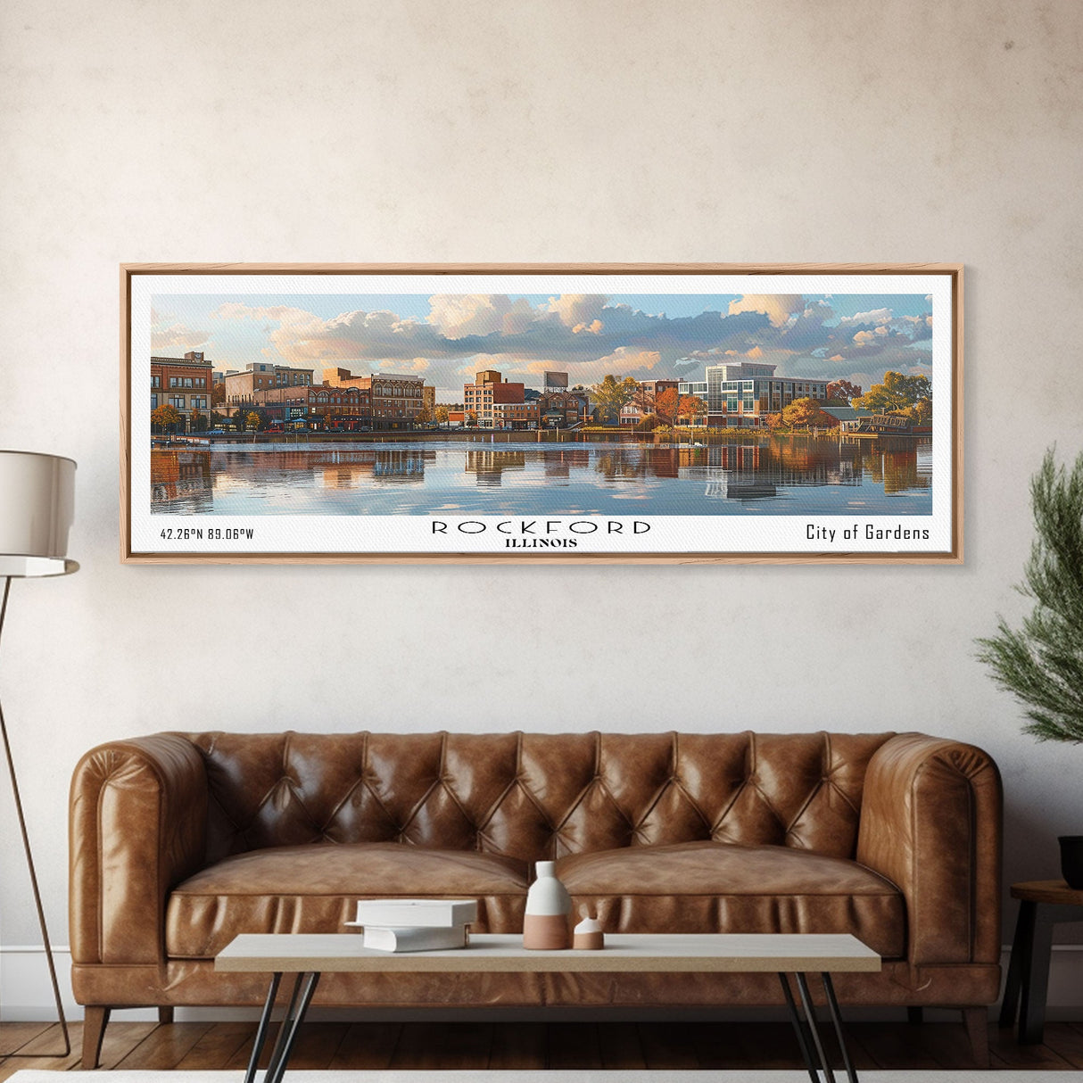 Rockford Illinois Panoramic Print, Trendy Framed Canvas Print, City Travel Poster, Home Decor, Office Wall Art, Gift Idea