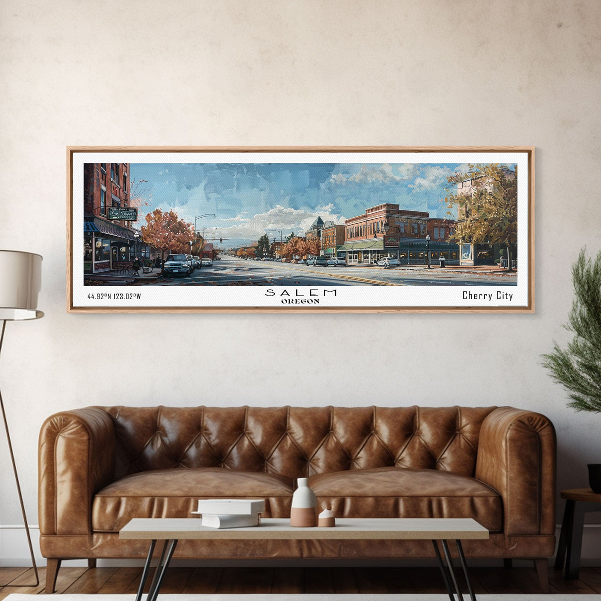 Salem Oregon Panoramic Print, Beautiful Framed Canvas Print, City Travel Poster, Home Decoration, Wall Art, Office Gift