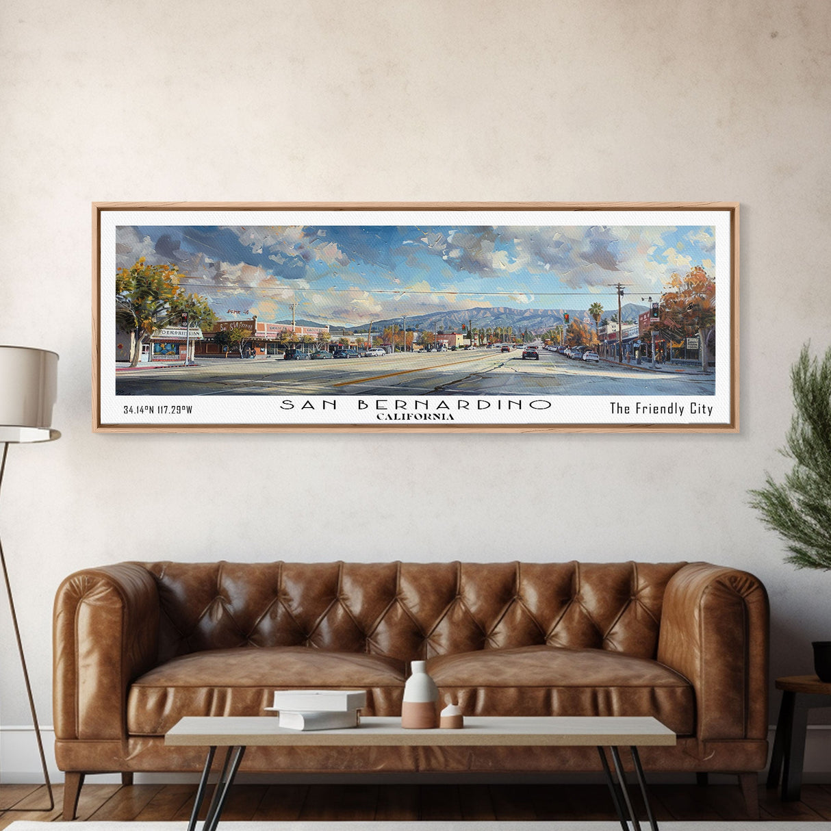 San Bernardino California Panoramic Print, Elegant Framed Canvas Print, City Travel Poster, Home Decoration, Wall Art