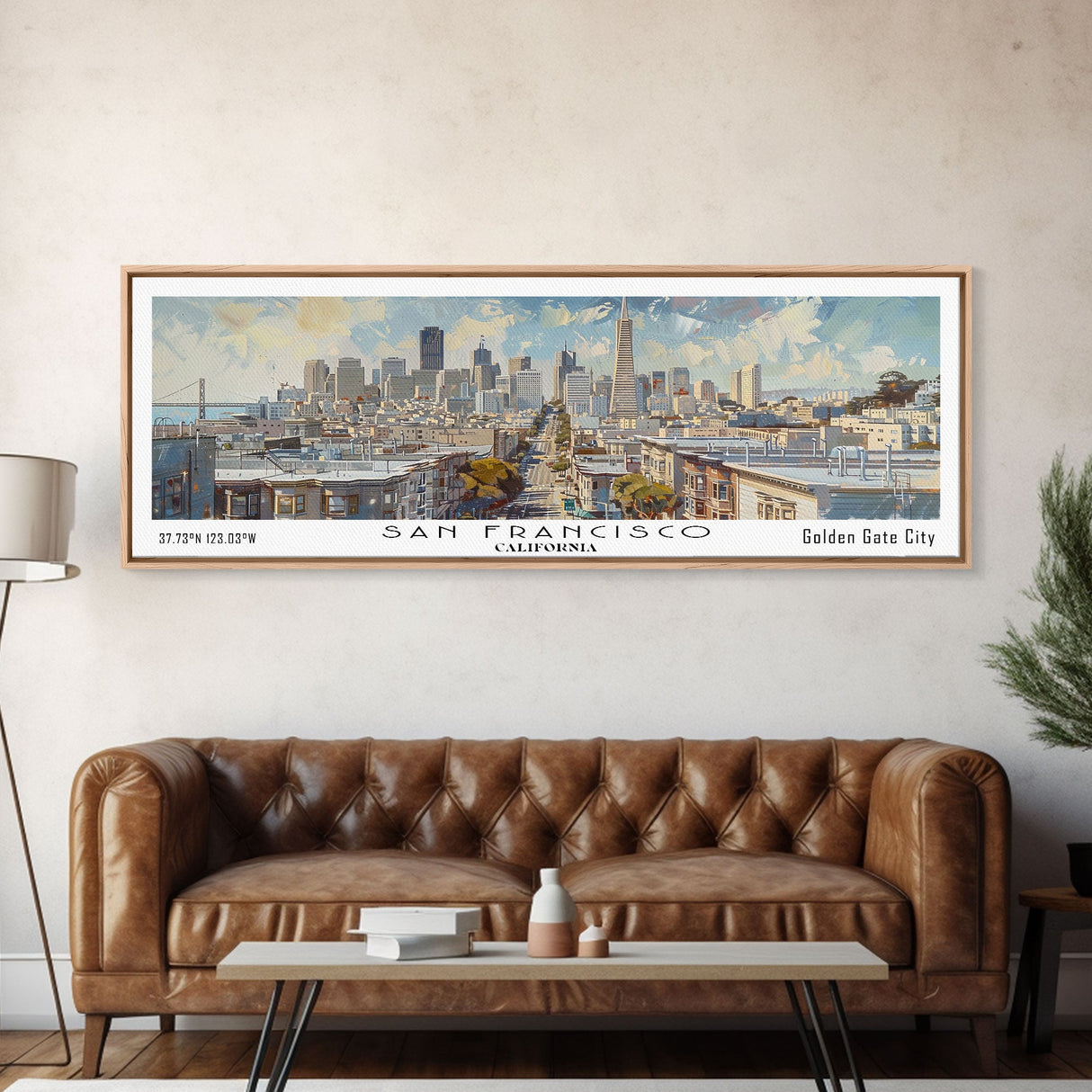 San Francisco California Panoramic Print, Beautiful Framed Canvas Print, Travel Poster Art, Home Decor, Living Room Wall Art