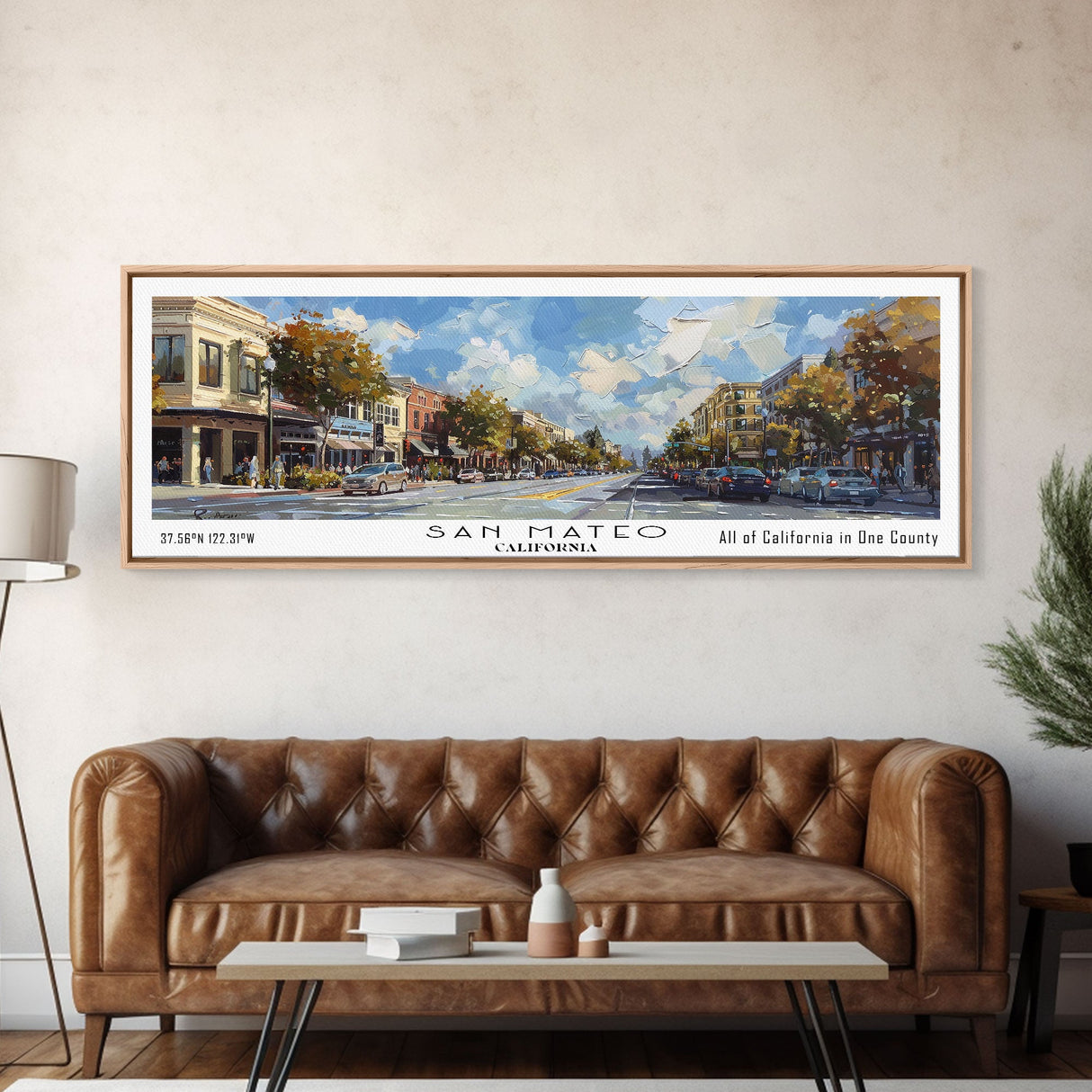 San Mateo California Panoramic Print, Stylish Framed Canvas Print, Travel Poster Art, Living Room Decor, Home Wall Art