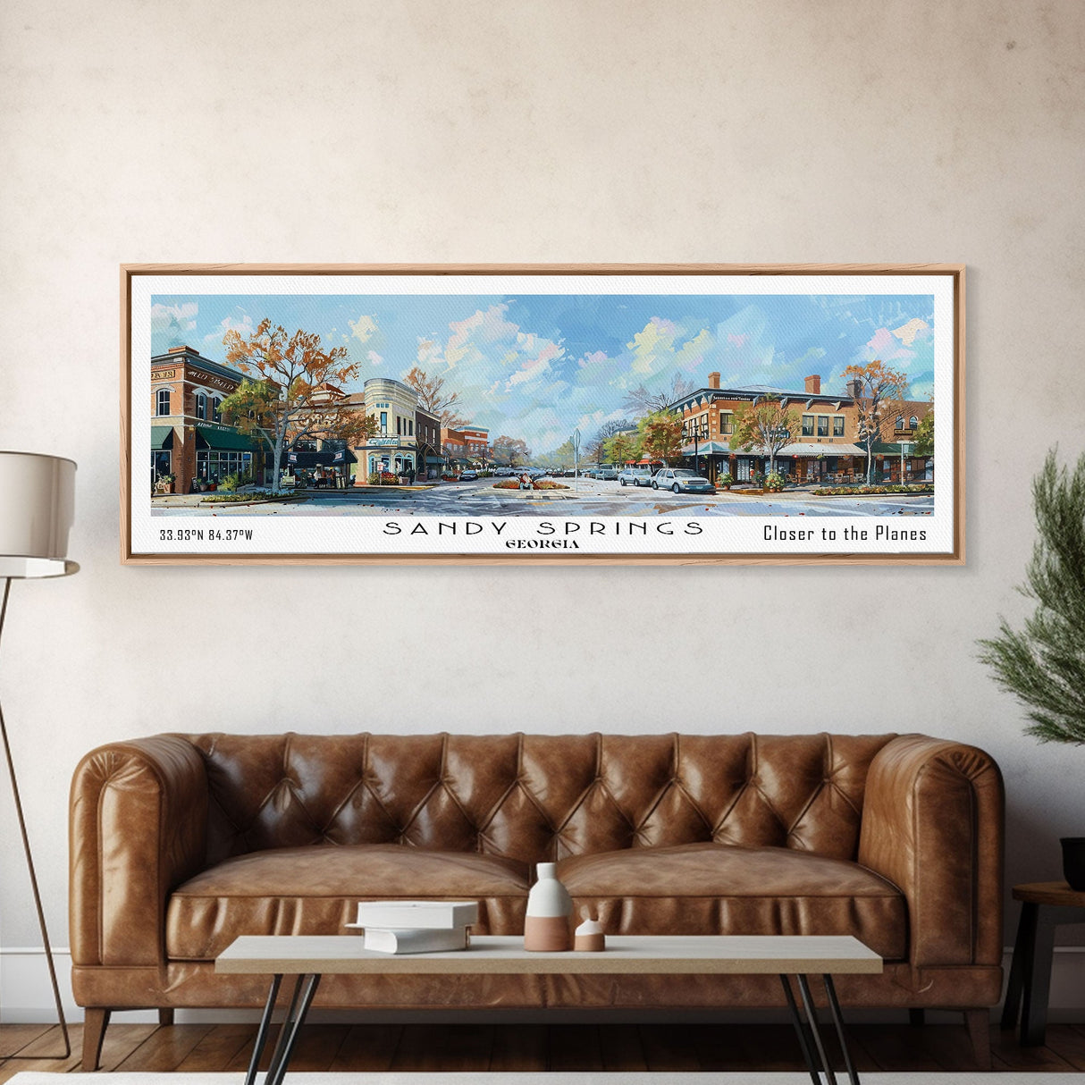 Sandy Springs Georgia Panoramic Print, Modern Framed Canvas Print, City Travel Poster, Home Decoration, Wall Art, Gift Idea