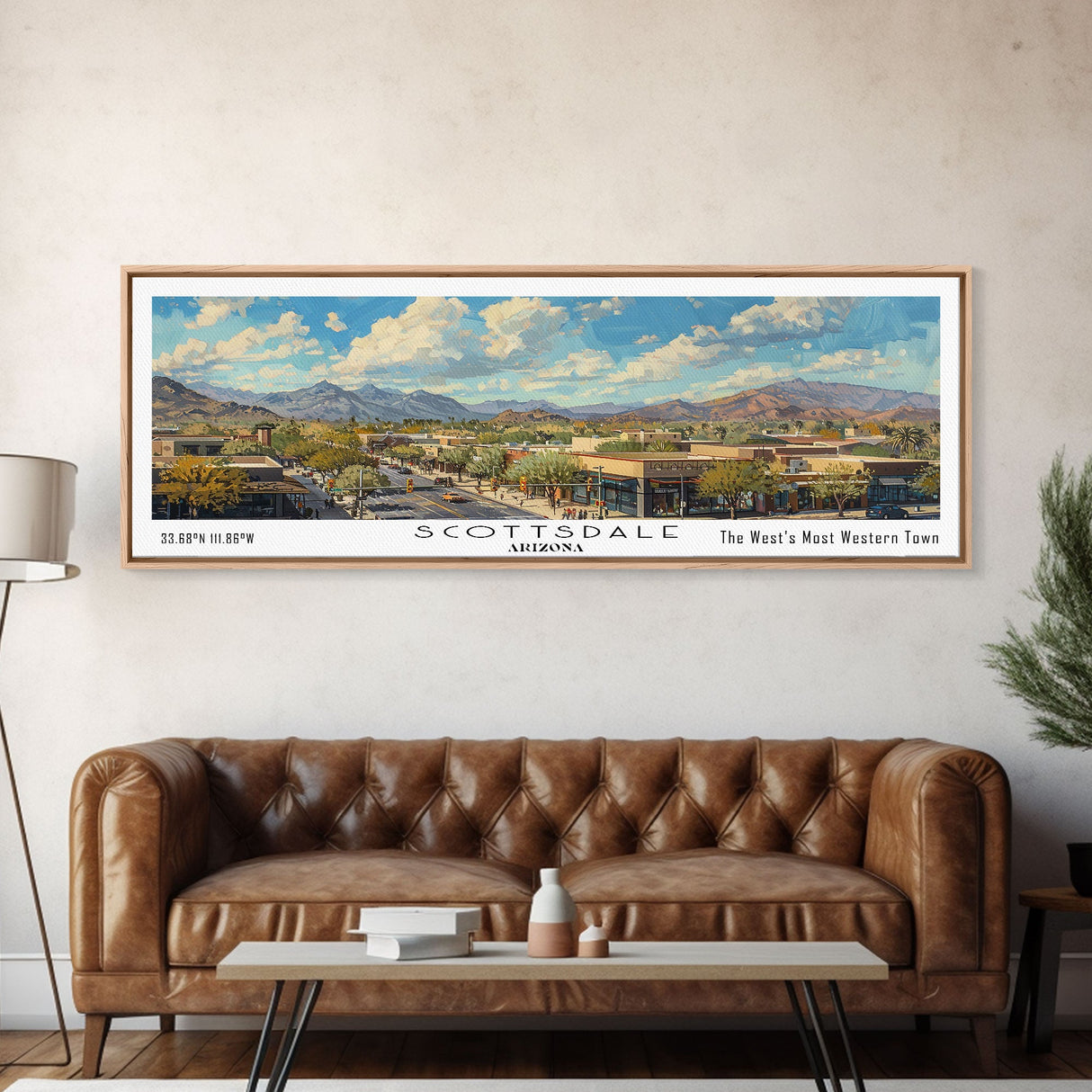 Scottsdale Arizona Travel Poster, Framed Canvas Print, Wall Art, Home Decor, Travel Gift, Living Room Art, Retro Style Art, Office Decor