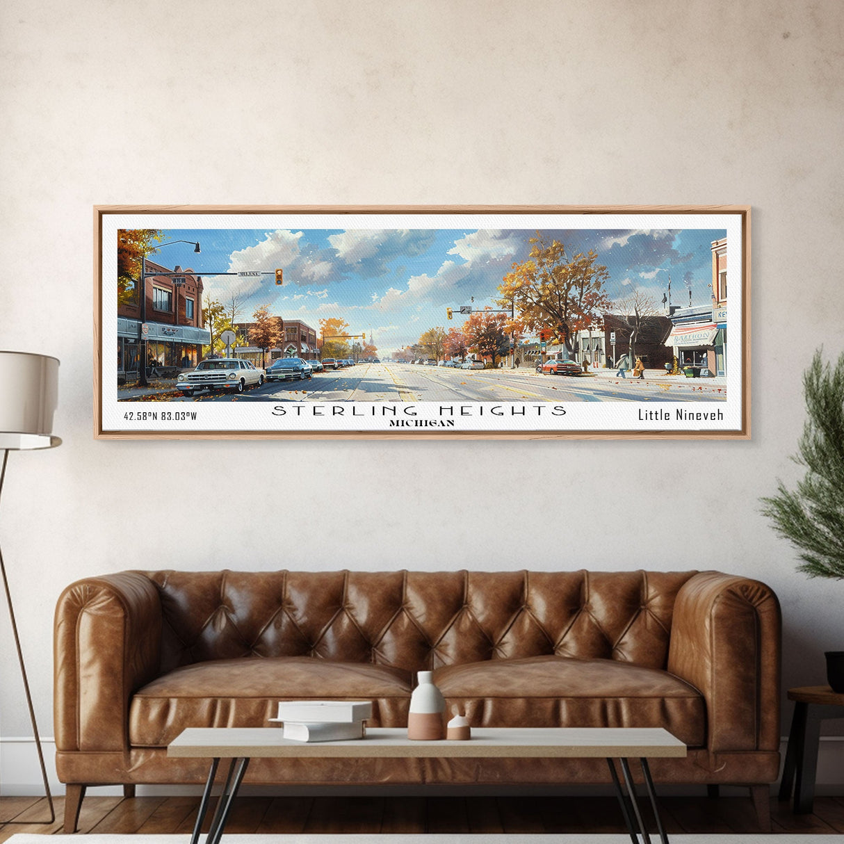 Sterling Heights Michigan Travel Poster, Framed Canvas Print, Office Art, Wall Hanging, Travel Gift, Living Room Art, Vintage Style