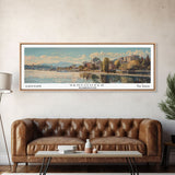 Vancouver Washington Panoramic Framed Canvas Print, Retro Style Wall Art, Unique Travel Poster, Artistic Living Room Decor, Office Gift Idea