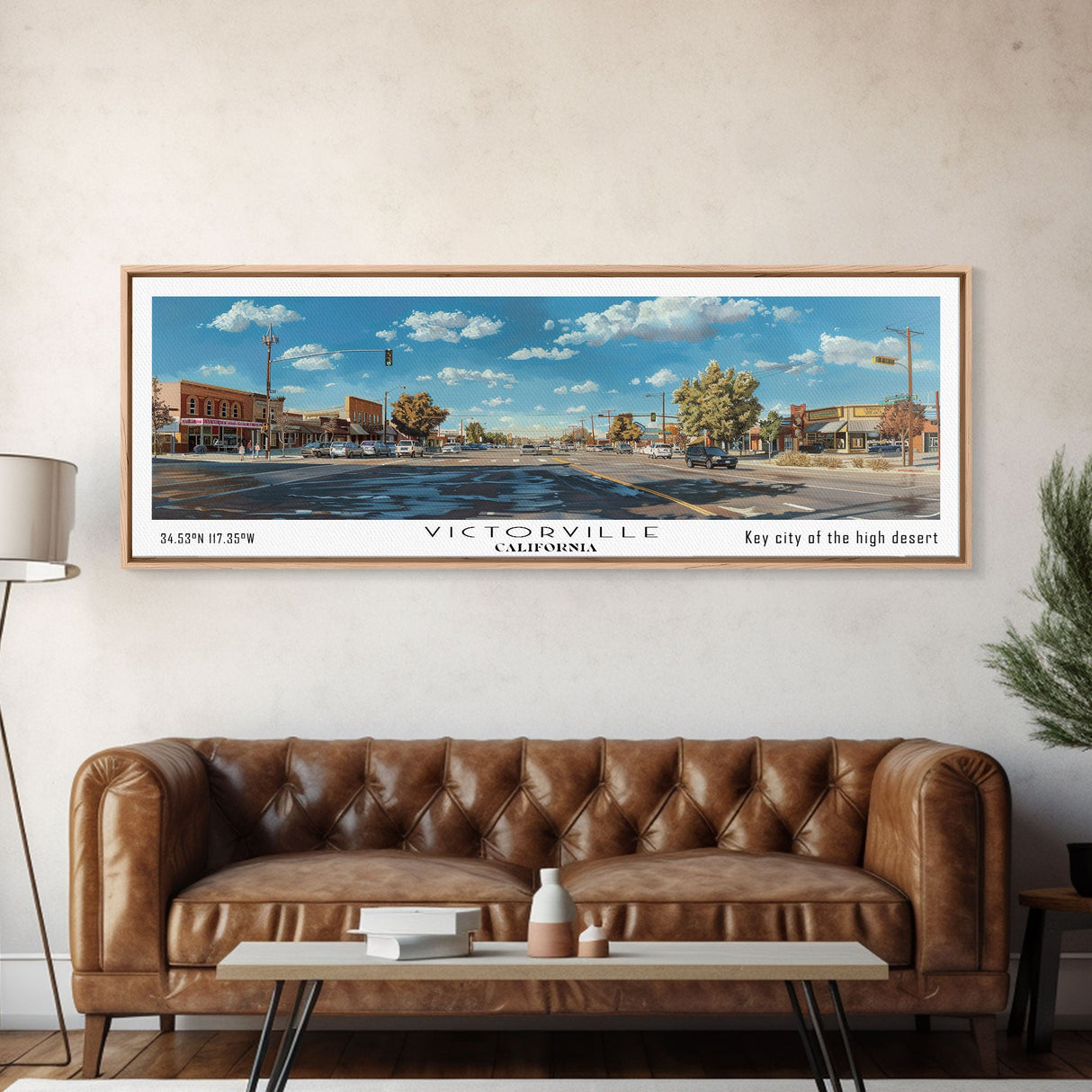 Victorville California Panoramic Wall Art, Framed Canvas Print, Retro Style Travel Poster, Unique Home Decor, Artistic Office Piece, Original Gift