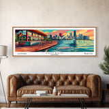 Chicago Illinois Panoramic Painting Framed Canvas Print, Mid Century Modern Art, Pop Art Style, Travel Poster, Living Room Decor