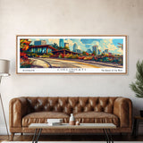 Cincinnati Ohio Panoramic Painting Framed Canvas Print, Mid Century Modern Art, Pop Art Style, Travel Poster, Wall Art Decor