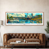 Cleveland Ohio Panoramic Wall Art Framed Canvas Print, Mid Century Modern Art, Pop Art Style, Travel Poster, Home Decor, Retro Style