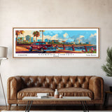 Corpus Christi Texas Panoramic Painting Framed Canvas Print, Mid Century Modern Art, Pop Art Style, Travel Poster, Living Room Decor