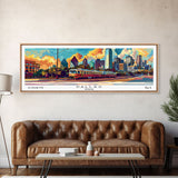 Dallas Texas Panoramic Wall Art Framed Canvas Print, Mid Century Modern Art, Pop Art Style, Travel Poster, Home Decor, Wall Hanging