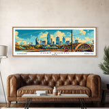 Forth Worth Texas Panoramic Painting Framed Canvas Print, Mid Century Modern Art, Pop Art Style, Travel Poster, Living Room Decor