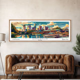 Houston Texas Panoramic Painting Framed Canvas Print, Mid Century Modern Art, Pop Art Style, Travel Poster, Wall Art Decor