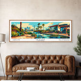 Irvine California Panoramic Travel Poster Framed Canvas Print, Mid Century Modern Art, Pop Art Style, Wall Art Decor, Home Decoration