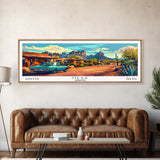 Mesa Arizona Panoramic Painting, Mid Century Modern Framed Canvas Print, Retro Style Wall Art, Pop Art Travel Poster