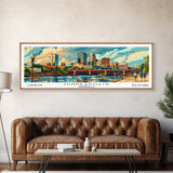 Minneapolis Minnesota Panoramic Wall Art, Mid Century Modern Framed Canvas Print, Retro Pop Art Travel Poster, Home Decor