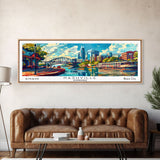 Nashville Tennessee Panoramic Framed Canvas Print, Mid Century Modern Pop Art, Retro Wall Art Decor, Travel Poster Painting