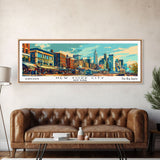 New York New York Panoramic Framed Canvas Print, Retro Style Wall Art, Mid Century Modern Home Decor, Pop Art Travel Poster