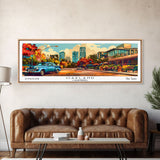 Oakland California Panoramic Wall Art, Pop Art Framed Canvas Print, Mid Century Modern Home Decor, Retro Style Travel Poster