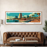 San Diego California Panoramic Painting, Retro Style Framed Canvas Print, Mid Century Modern Wall Art, Pop Art Travel Poster