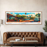 Stockton California Panoramic Wall Art, Mid Century Modern Framed Canvas Print, Retro Pop Art Travel Poster, Office Wall Art