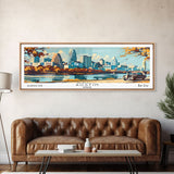 Austin Texas Panoramic Painting, Mid Century Modern Framed Canvas Print, Retro Pop Art Travel Poster, Wall Art, Home Decor, Office Art, Gift Idea