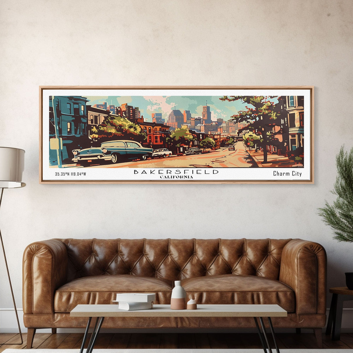 Baltimore Maryland Panoramic Painting, Mid Century Modern Framed Canvas Print, Retro Pop Art Travel Poster, Wall Decor, Home Decor, Wall Hanging