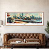 Columbus Ohio Panoramic Painting, Mid Century Modern Framed Canvas Print, Retro Pop Art Travel Poster, Wall Art, Home Decor, Office Art, Gift Idea