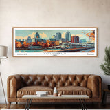 Columbus Ohio Panoramic Painting, Mid Century Modern Framed Canvas Print, Retro Pop Art Travel Poster, Wall Art, Home Decor, Office Art, Gift Idea