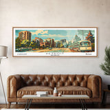 Detroit Michigan Panoramic Wall Art, Mid Century Modern Framed Canvas Print, Retro Pop Art Travel Poster, Office Art, Living Room Decor