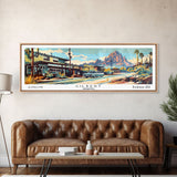 Gilbert Arizona Panoramic Painting, Mid Century Modern Framed Canvas Print, Retro Pop Art Travel Poster, Living Room Art, Wall Hanging, Office Decor