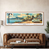 Honolulu Hawaii Panoramic Wall Art, Mid Century Modern Framed Canvas Print, Retro Pop Art Travel Poster, Living Room Art, Office Decor, Wall Hanging