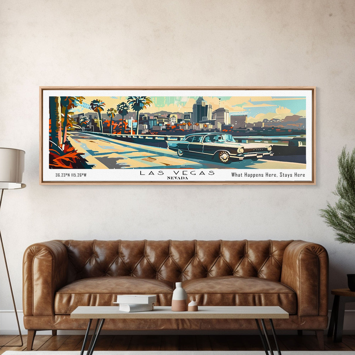 Las Vegas Nevada Panoramic Wall Art, Mid Century Modern Framed Canvas Print, Retro Pop Art Travel Poster, Home Decor, Office Art, Living Room Wall Hanging