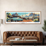 Phoenix Arizona Panoramic Painting, Retro Style Framed Canvas Print, Mid Century Modern Art, Pop Art Travel Poster, Home Office Decor