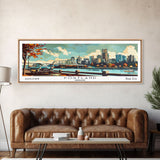 Portland Oregon Panoramic Wall Art, Mid Century Modern Framed Canvas Print, Retro Pop Art Travel Poster, Home Office and Living Room Decor