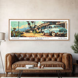 Sacramento California Panoramic Painting, Mid Century Modern Framed Canvas Print, Retro Pop Art Travel Poster, Living Room and Office Wall Art