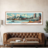 Tacoma Washington Panoramic Painting, Mid Century Modern Framed Canvas Print, Retro Pop Art Travel Poster, Living Room Wall Art Decor