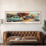 Tulsa Oklahoma Panoramic Painting, Mid Century Modern Framed Canvas Print, Retro Pop Art Travel Poster, Living Room and Office Wall Art Decor