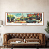 Milwaukee Wisconsin Panoramic Wall Art, Mid Century Modern Framed Canvas Print, Retro Pop Art Travel Poster, Living Room and Office Decor