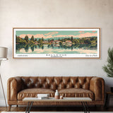 Bellevue Washington Panoramic Painting, Mid Century Modern Framed Canvas Print, Retro Pop Art Travel Poster, Office Wall Art, City Print