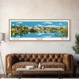 Bend Oregon Panoramic Painting, Mid Century Modern Framed Canvas Print, Retro Pop Art Travel Poster, City Wall Art Decor, Office Art