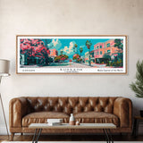 Burbank California Panoramic Painting, Mid Century Modern Framed Canvas Print, Retro Pop Art Travel Poster, Living Room Wall Art, City Art