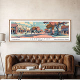 Carrollton Texas Panoramic Painting, Mid Century Modern Framed Canvas Print, Retro Pop Art Travel Poster, Office Wall Art, City Print