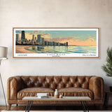 Chicago Florida Panoramic Painting, Mid Century Modern Framed Canvas Print, Retro Pop Art Travel Poster, Living Room Wall Art, City Art