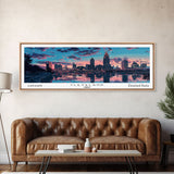 Cleveland Ohio Panoramic Painting, Mid Century Modern Framed Canvas Print, Retro Pop Art Travel Poster, City Wall Art, Office Decor