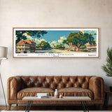 College Station Texas Panoramic Painting, Mid Century Modern Framed Canvas Print, Retro Pop Art Travel Poster, Living Room Art, Home Decor