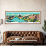 Davenport Iowa Panoramic Wall Art, Mid Century Modern Framed Canvas Print, Retro Pop Art Travel Poster, City Art Gift, Home Decor